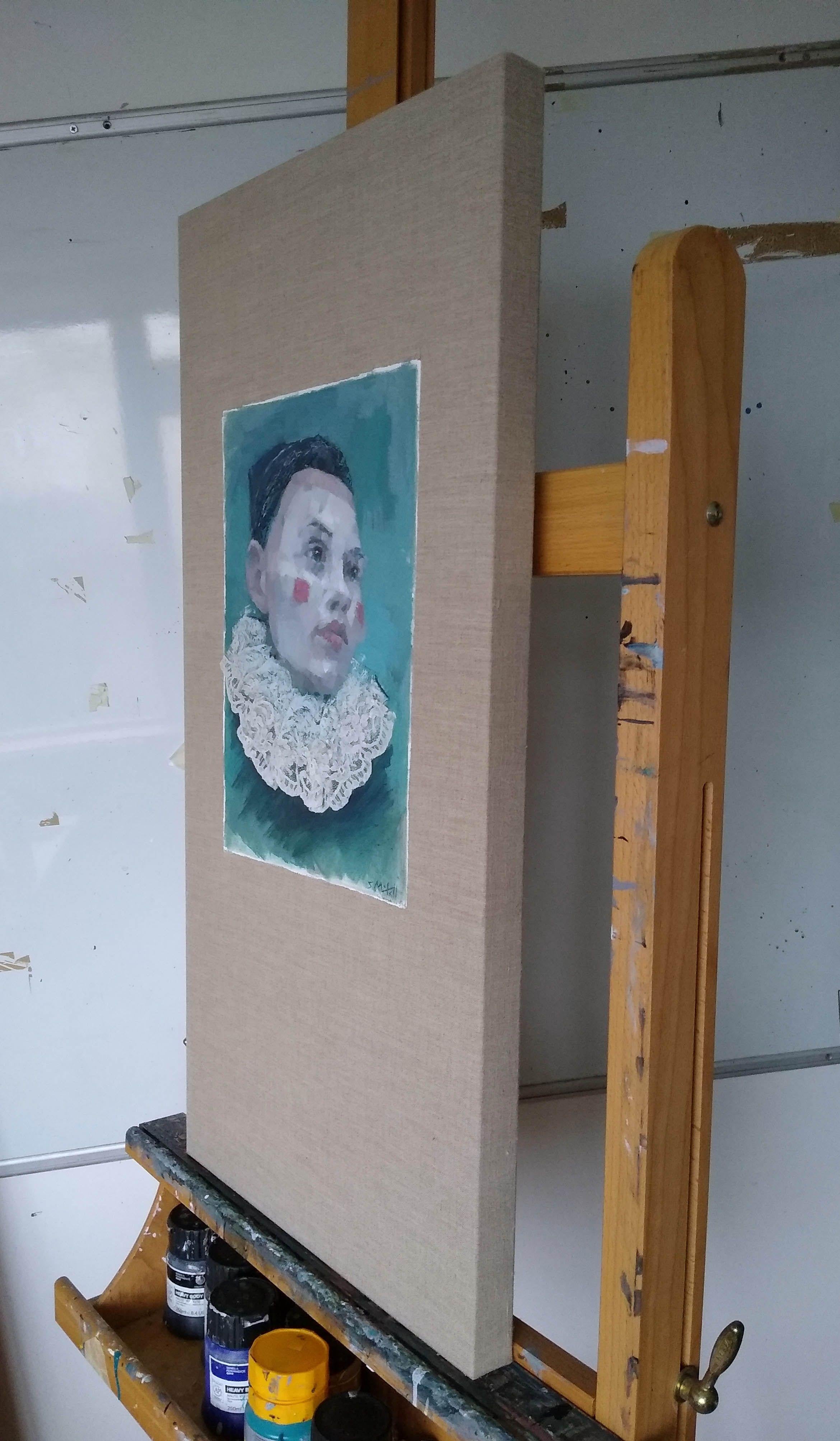 Porträt einer Pierrette, Gemälde, Acryl auf Leinwand im Angebot 2