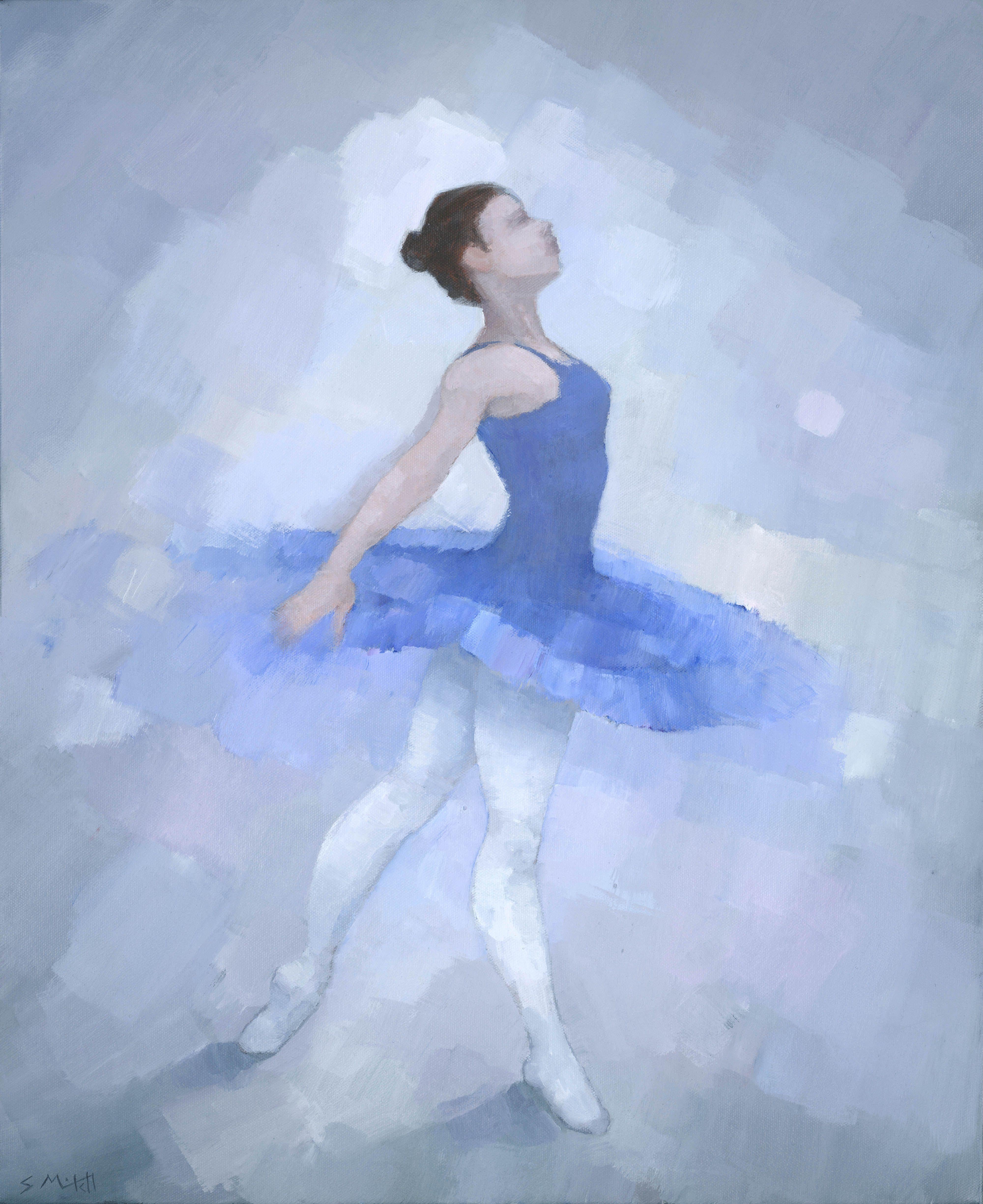 This is an original painting of a ballerina performing. I painted this with a delicate palette of blues, lilacs and soft greys, capturing the light, graceful movement of the dancer.    It is painted on deep profile canvas, with the sides painted