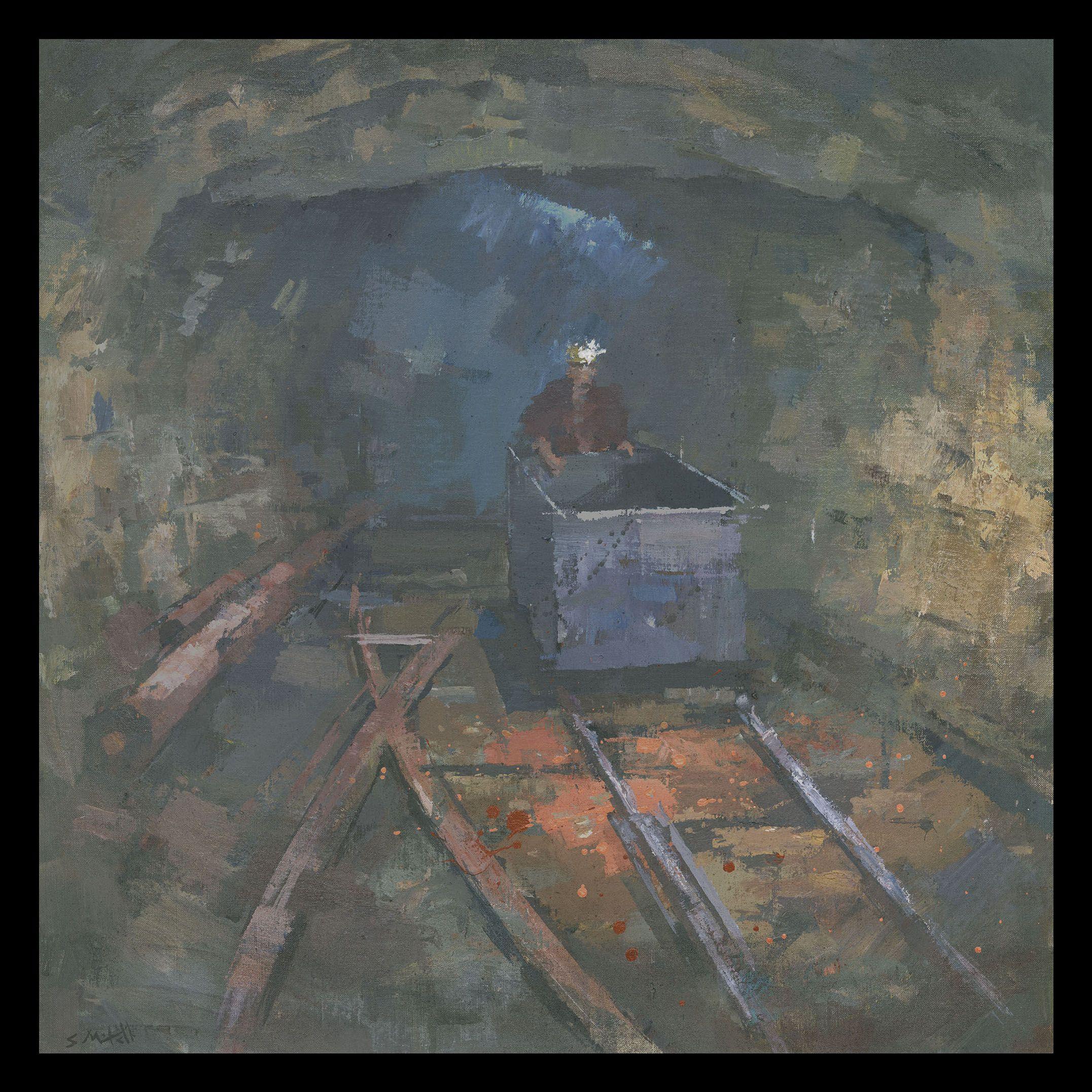 Mineur du Sud Crofty, peinture, acrylique sur panneau de bois - Impressionnisme Painting par Stephen Mitchell