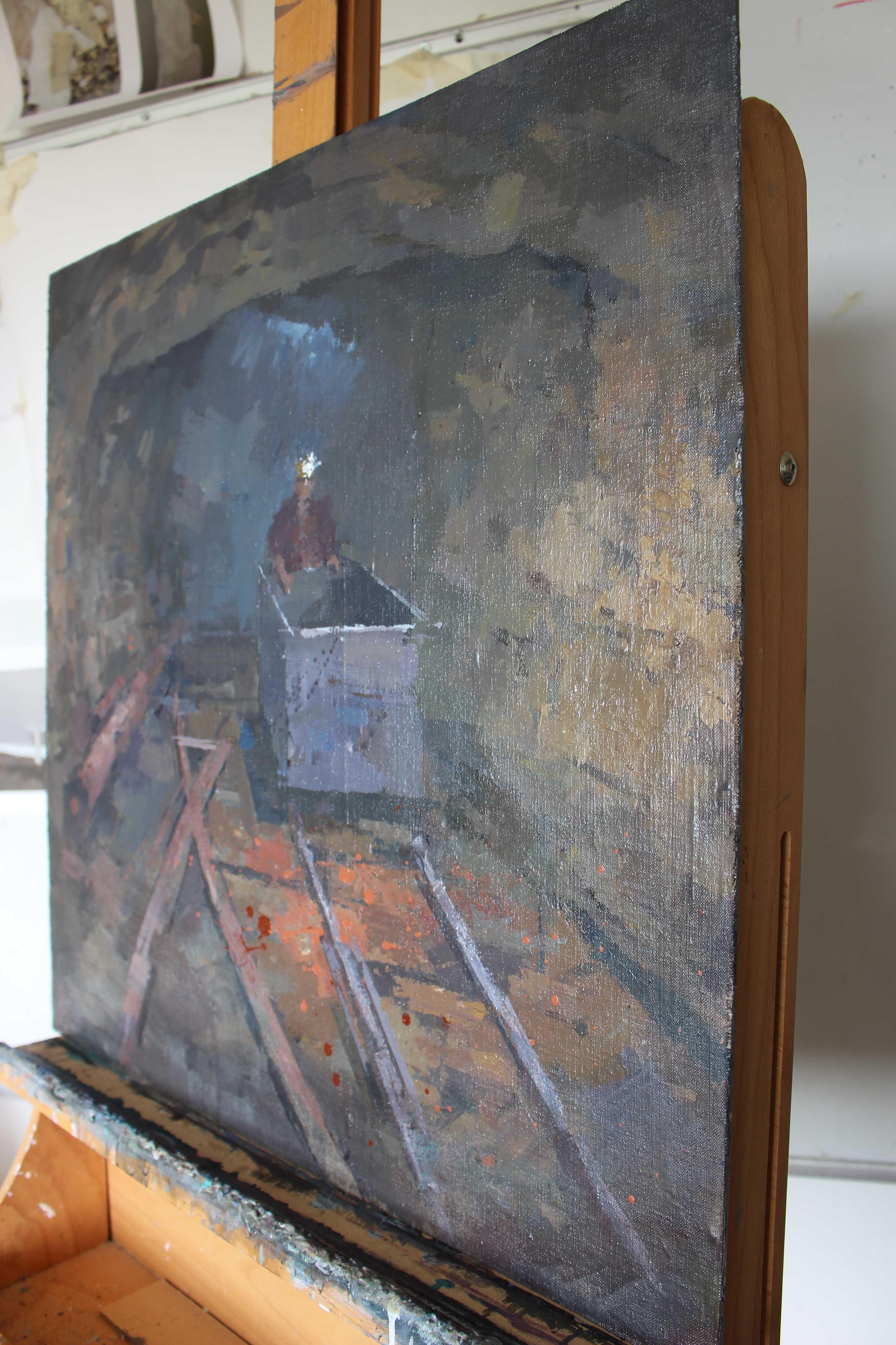 Mineur du Sud Crofty, peinture, acrylique sur panneau de bois en vente 1