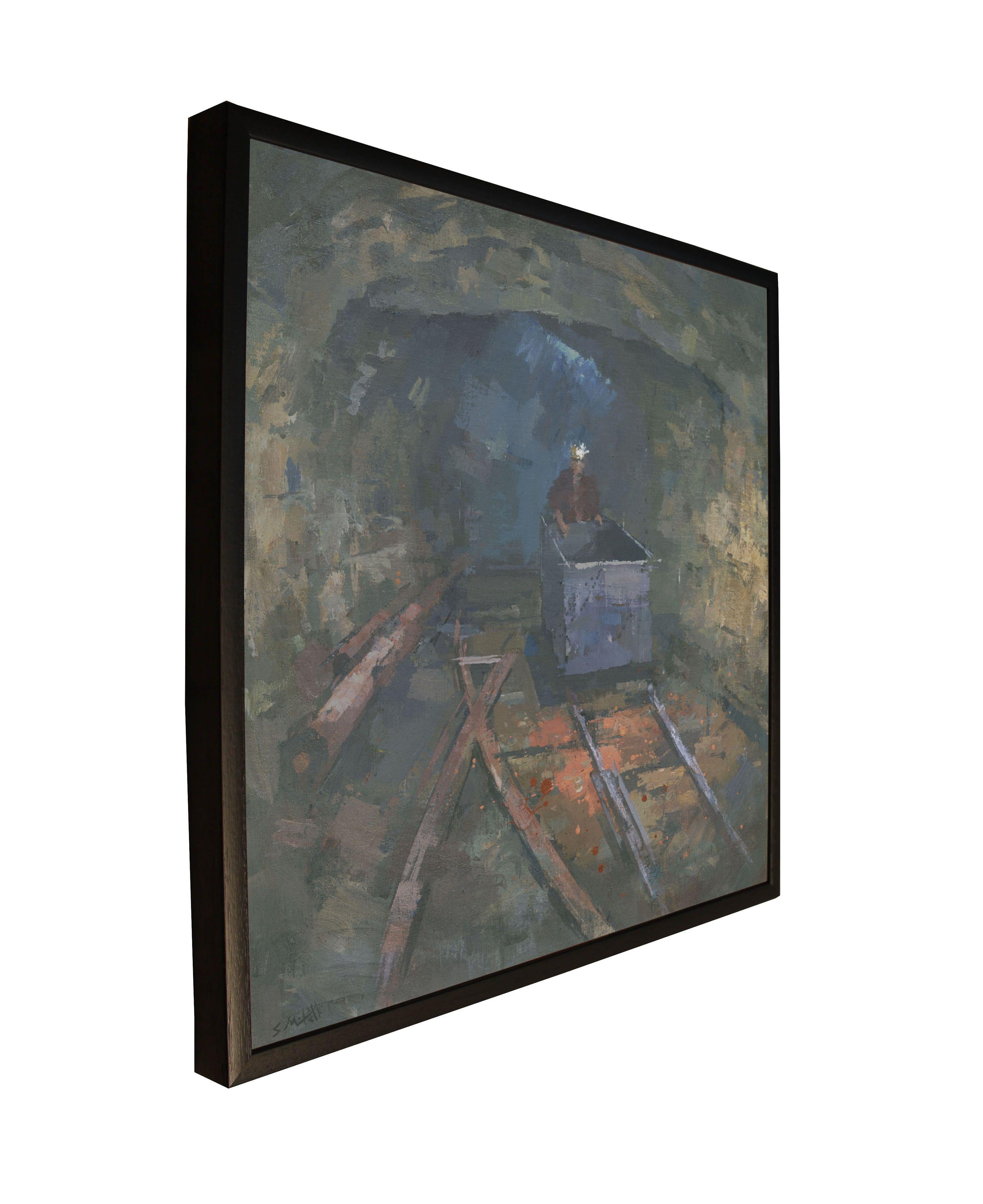 Mineur du Sud Crofty, peinture, acrylique sur panneau de bois en vente 2
