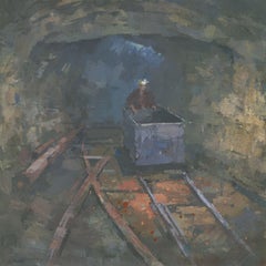 South Crofty Miner, Gemälde, Acryl auf Holzplatte