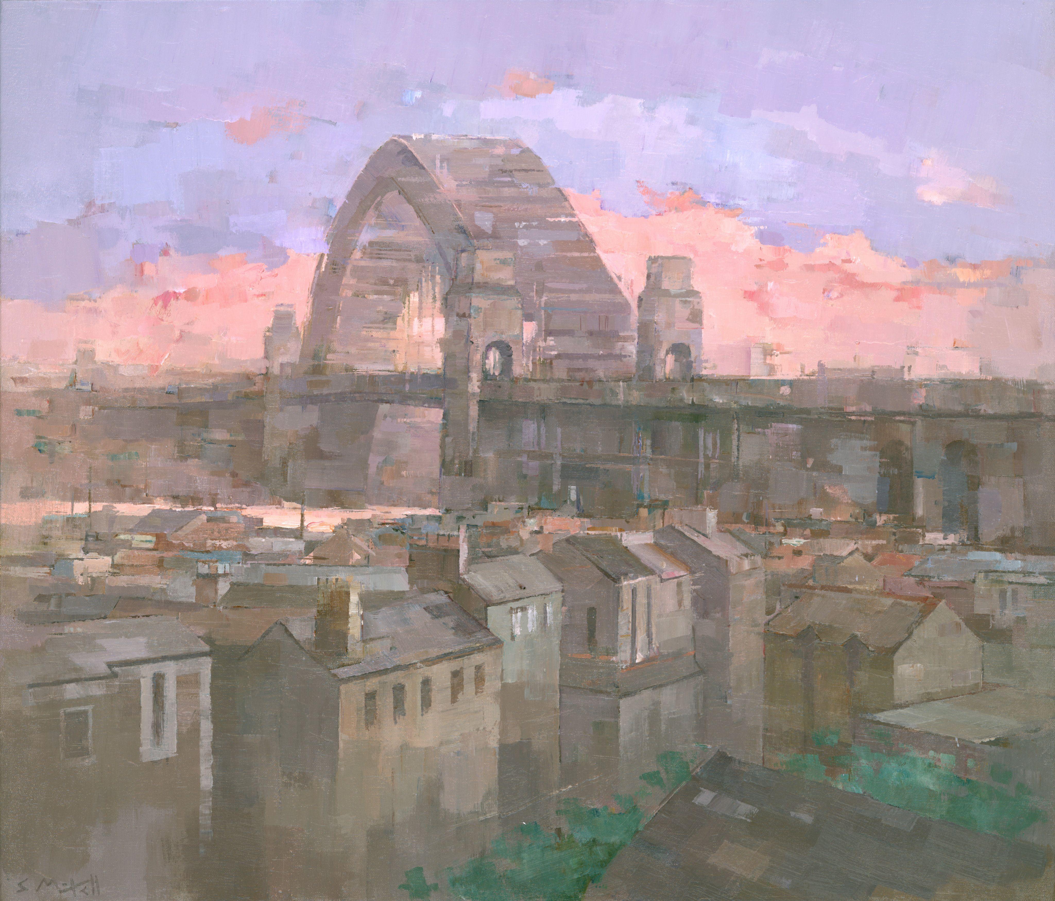 Ponte del porto di Sydney al crepuscolo, Pittura, Acrilico su tela - Painting di Stephen Mitchell