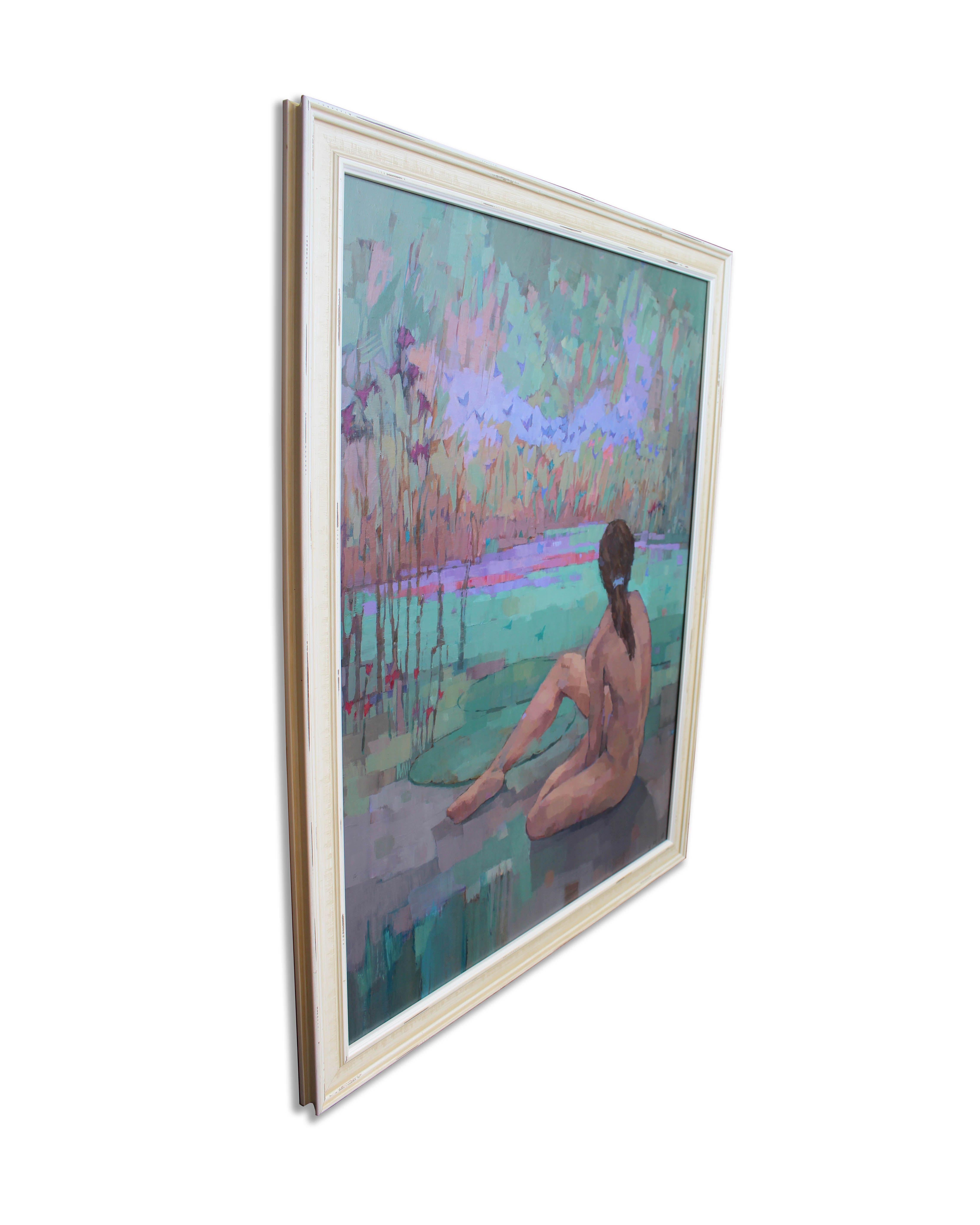 El estanque de las mariposas, Pintura, Acrílico sobre panel MDF en venta 1