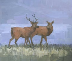 Two Red Deer, Painting, Acrylic on Canvas