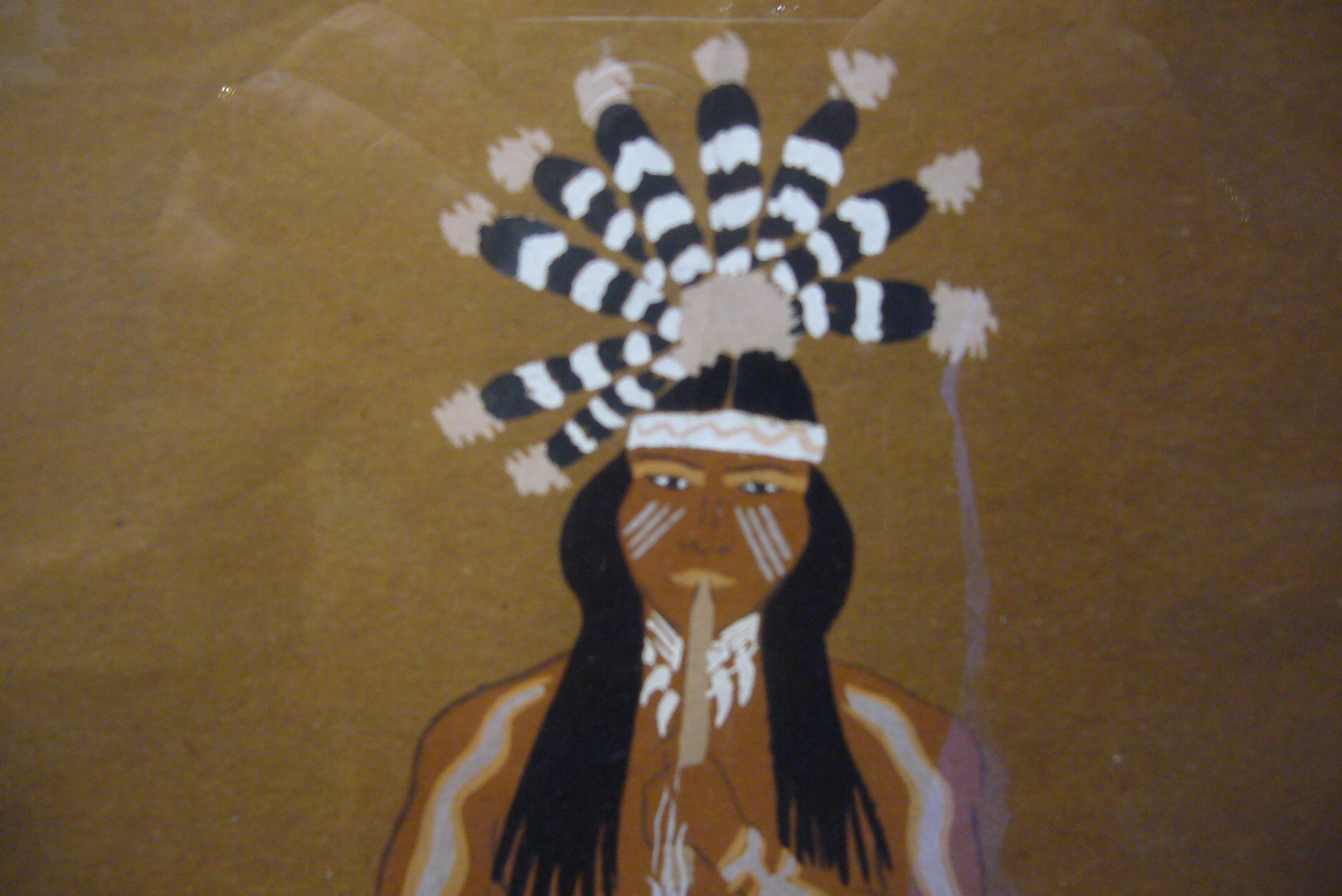 Chief Indian, 30's - gouache, 29x23 cm, encadré - Marron Figurative Painting par Stephen Mopope