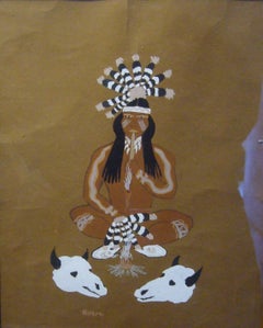 Indian Chief, 30's - gouache, 29x23 cm., framed
