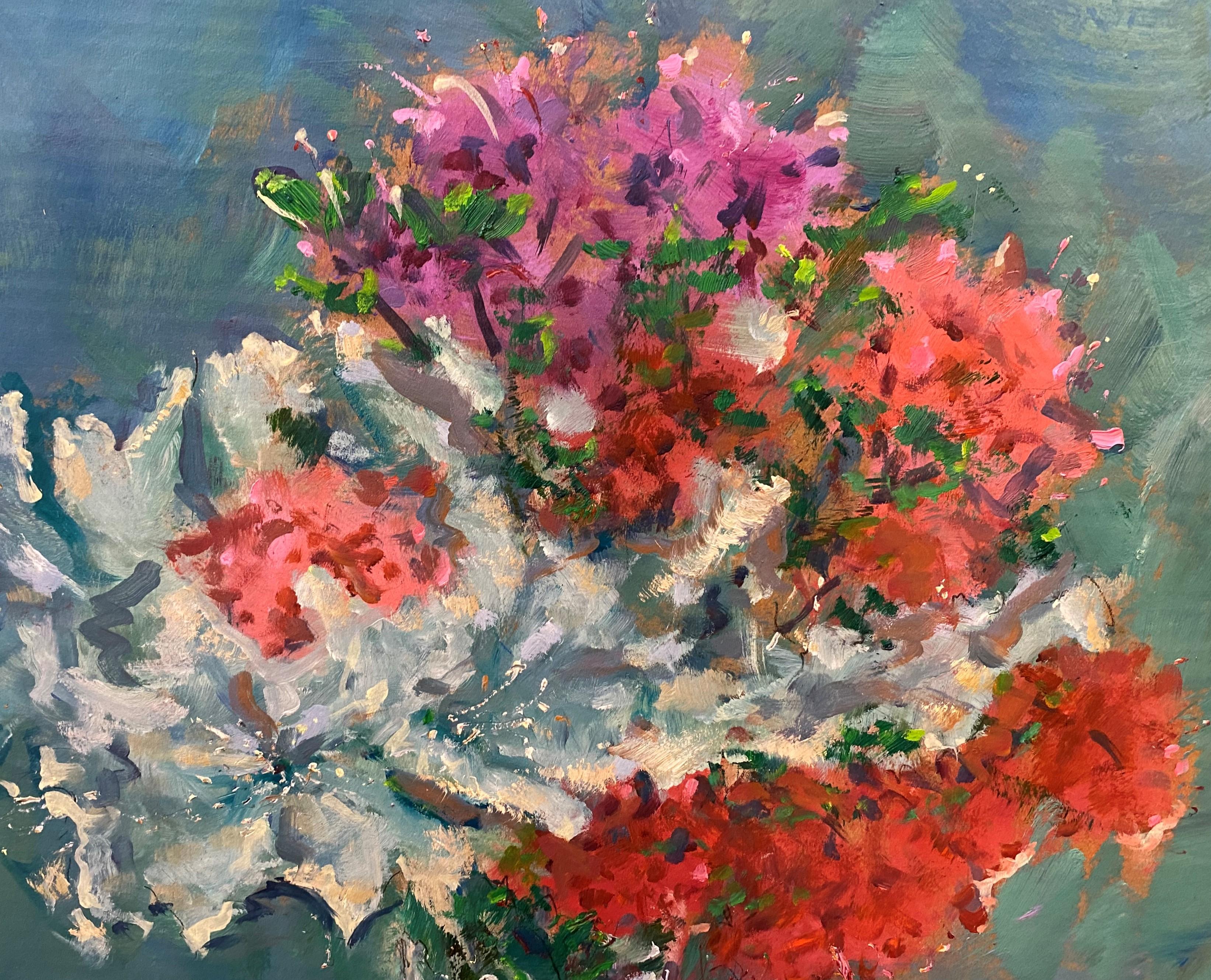 Bouquet de fleurs en verre taillé - Impressionnisme américain Painting par Stephen Motyka