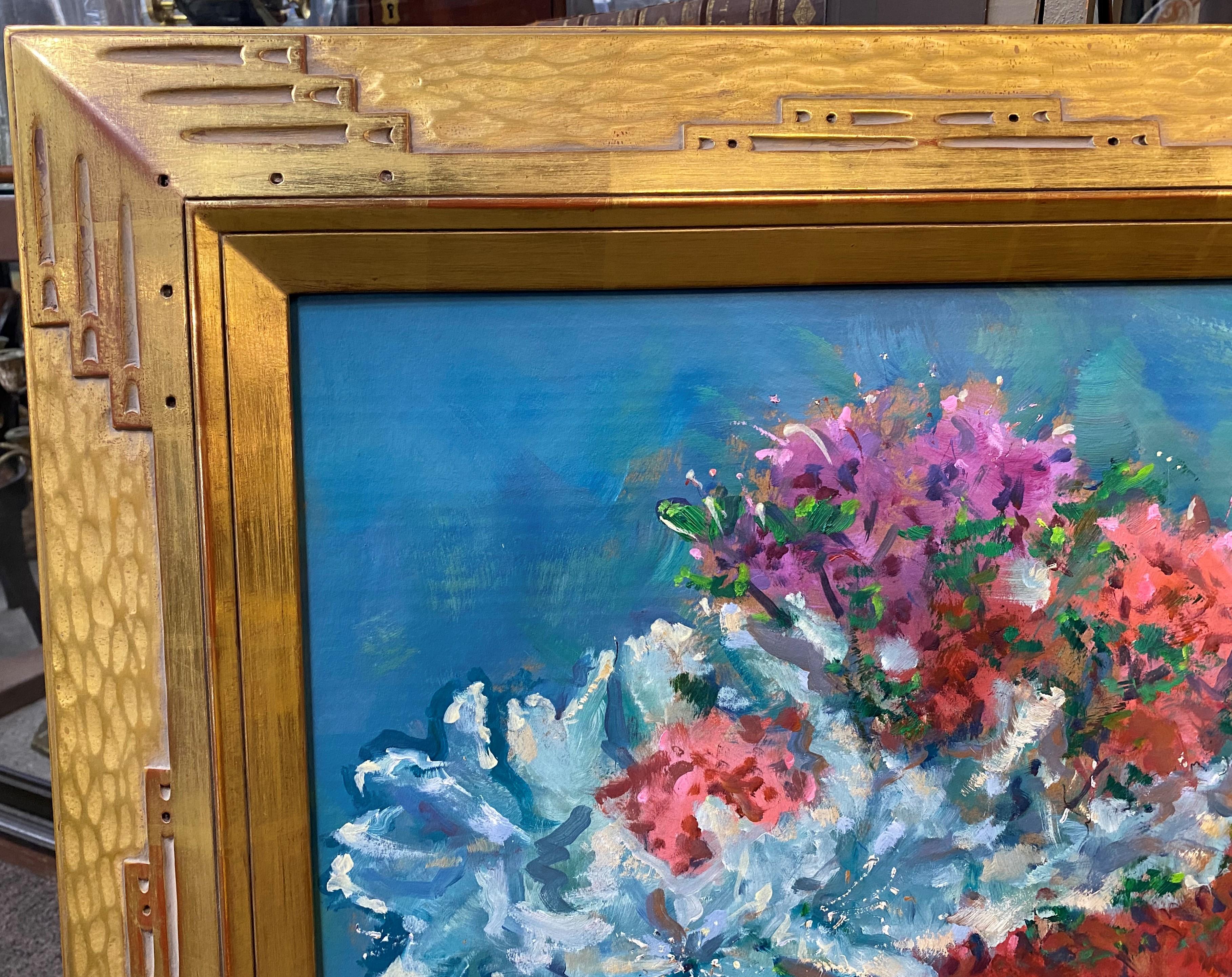 Fino bodegón impresionista con flores en un jarrón de cristal tallado del artista estadounidense contemporáneo Stephen Motyka (n. 1964). Stephen nació en Rhode Island y empezó a pintar y dibujar a una edad temprana. Mantuvo su interés por el arte