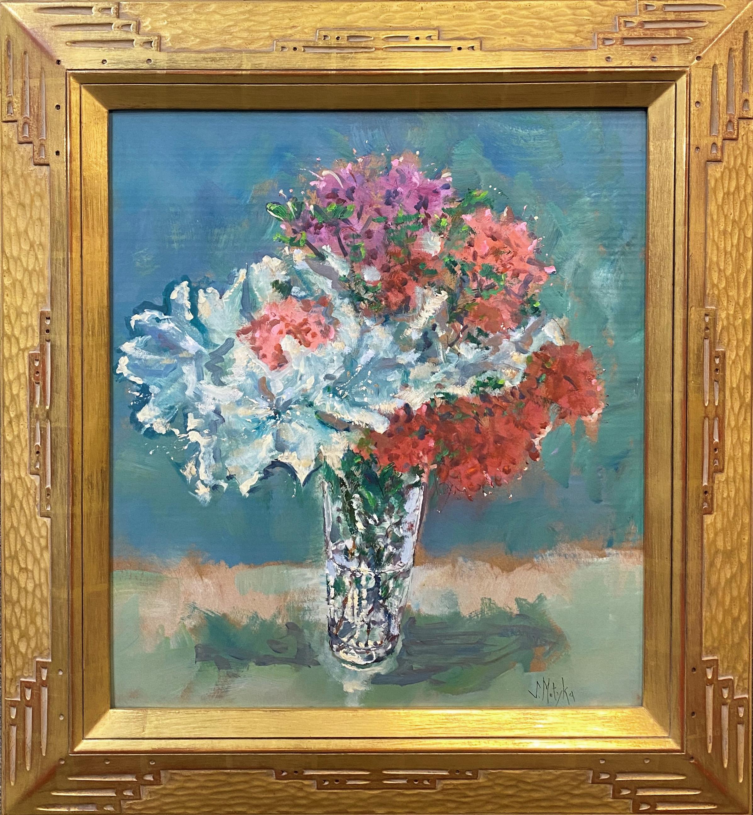 Still-Life Painting Stephen Motyka - Bouquet de fleurs en verre taillé