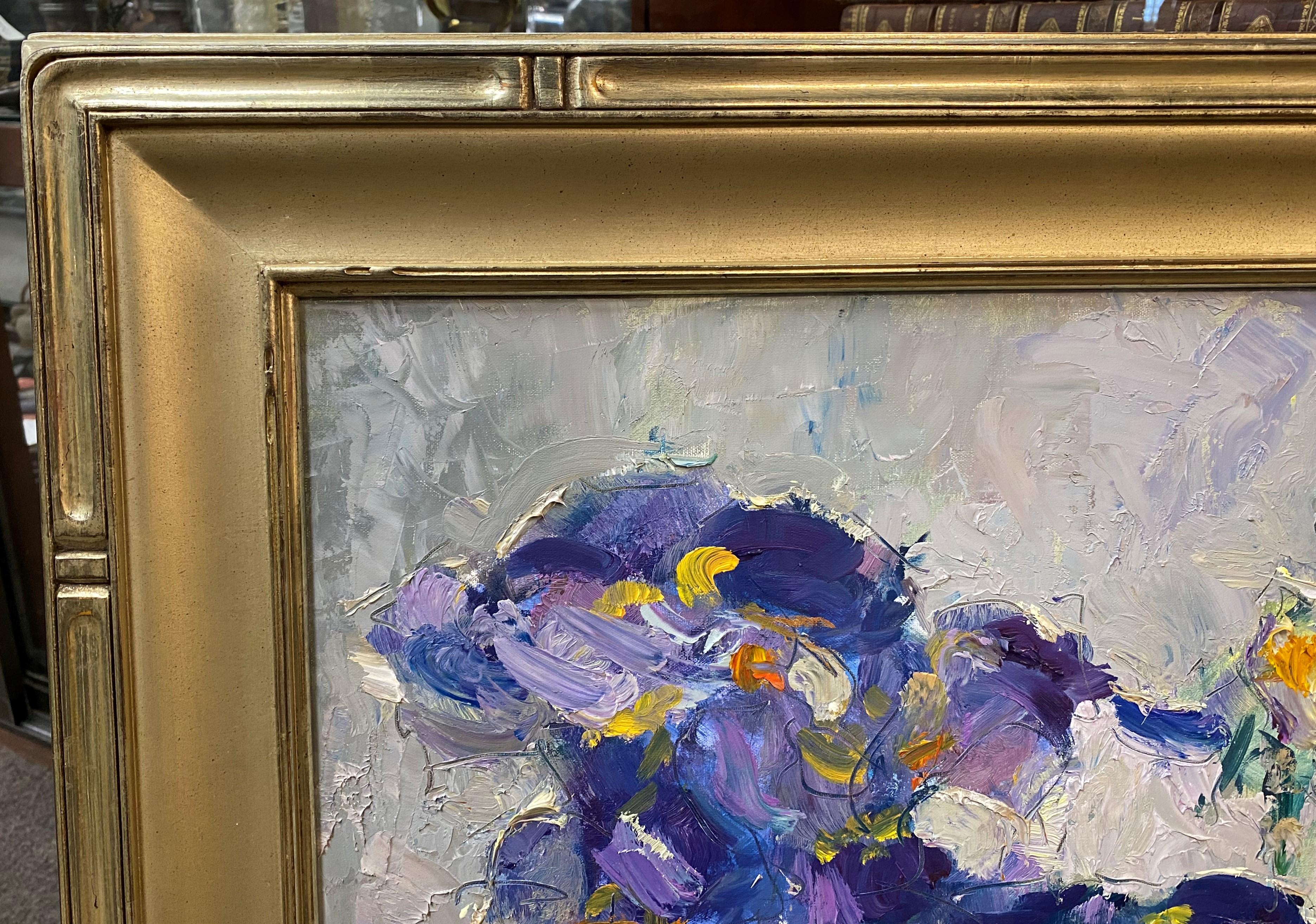 Irises in a Glass Vase - American Impressionist Painting by Stephen Motyka