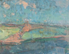 Early Autumn, Salisbury Plain, 2024 - English Landscape Painting, Pink + Blue