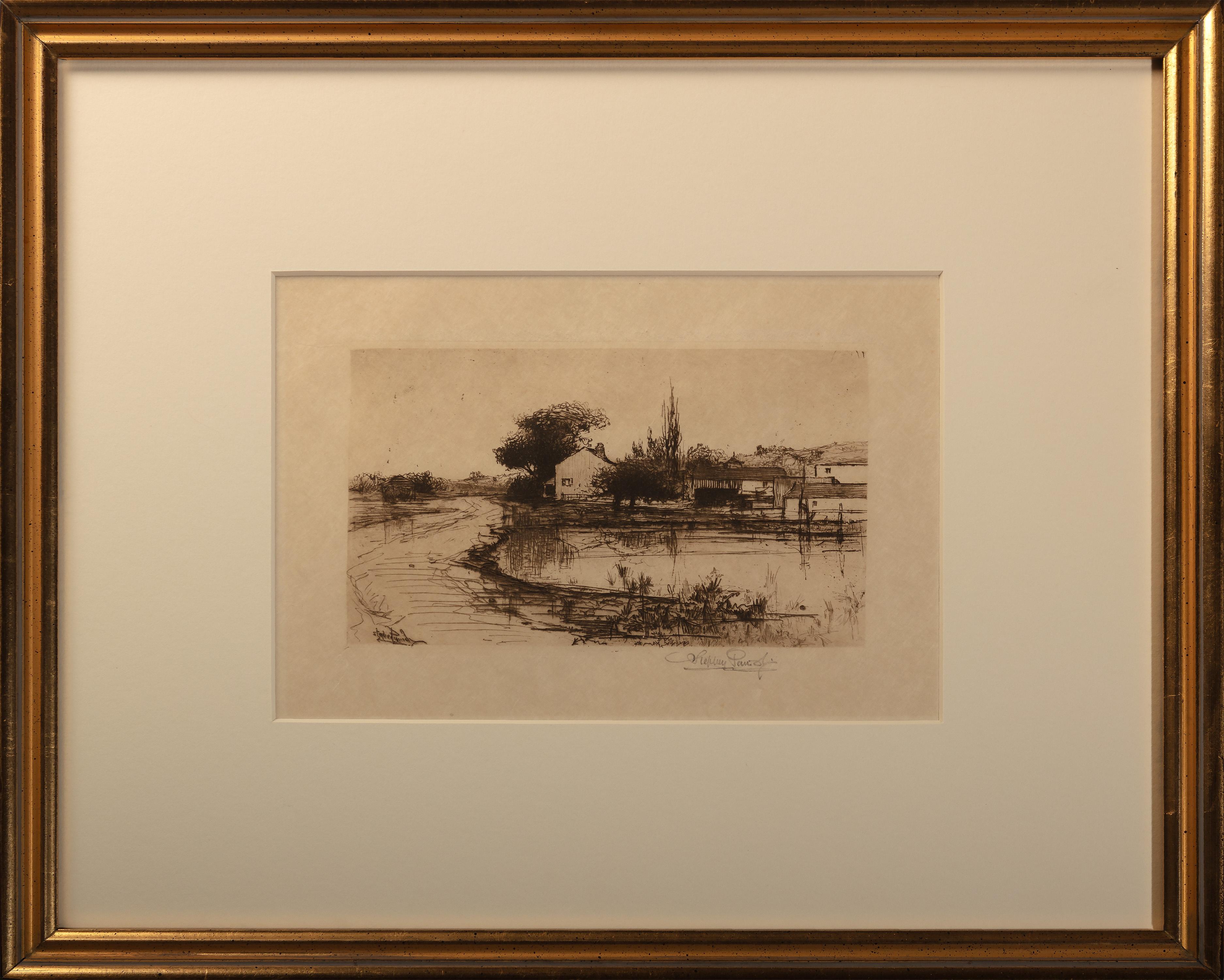 Landscape Print di Stephen Parrish - "Schizzo vicino a Pittsfield", paesaggio realista schizzo a inchiostro scena rurale firmato
