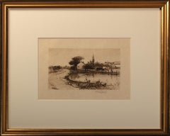 "Sketch Near Pittsfield, " realist landscape ink sketch rural scene signed