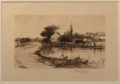 "Sketch Near Pittsfield", "realistische Landschaftsskizze, Tuscheskizze, ländliche Szene, signiert