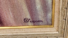 Young Girl in a Pink Dress Leaning on a Table with a Vase of Pink Roses, English