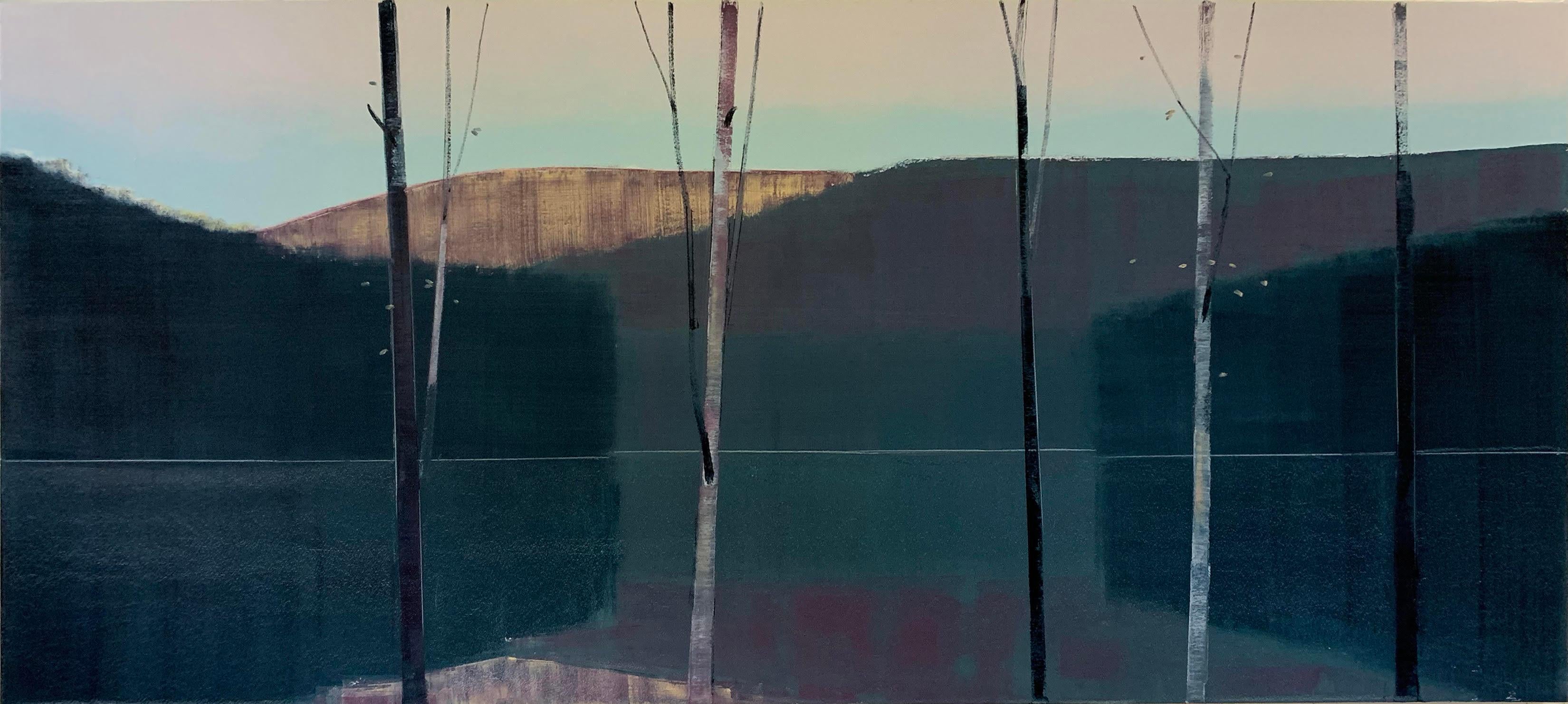 Stephen Pentak
2019, VI.II, 2019
oil on panel
34 x 76 in.

This oil painting on wood panel features a minimal abstracted mountain landscape rendered in shades of blue and purple.