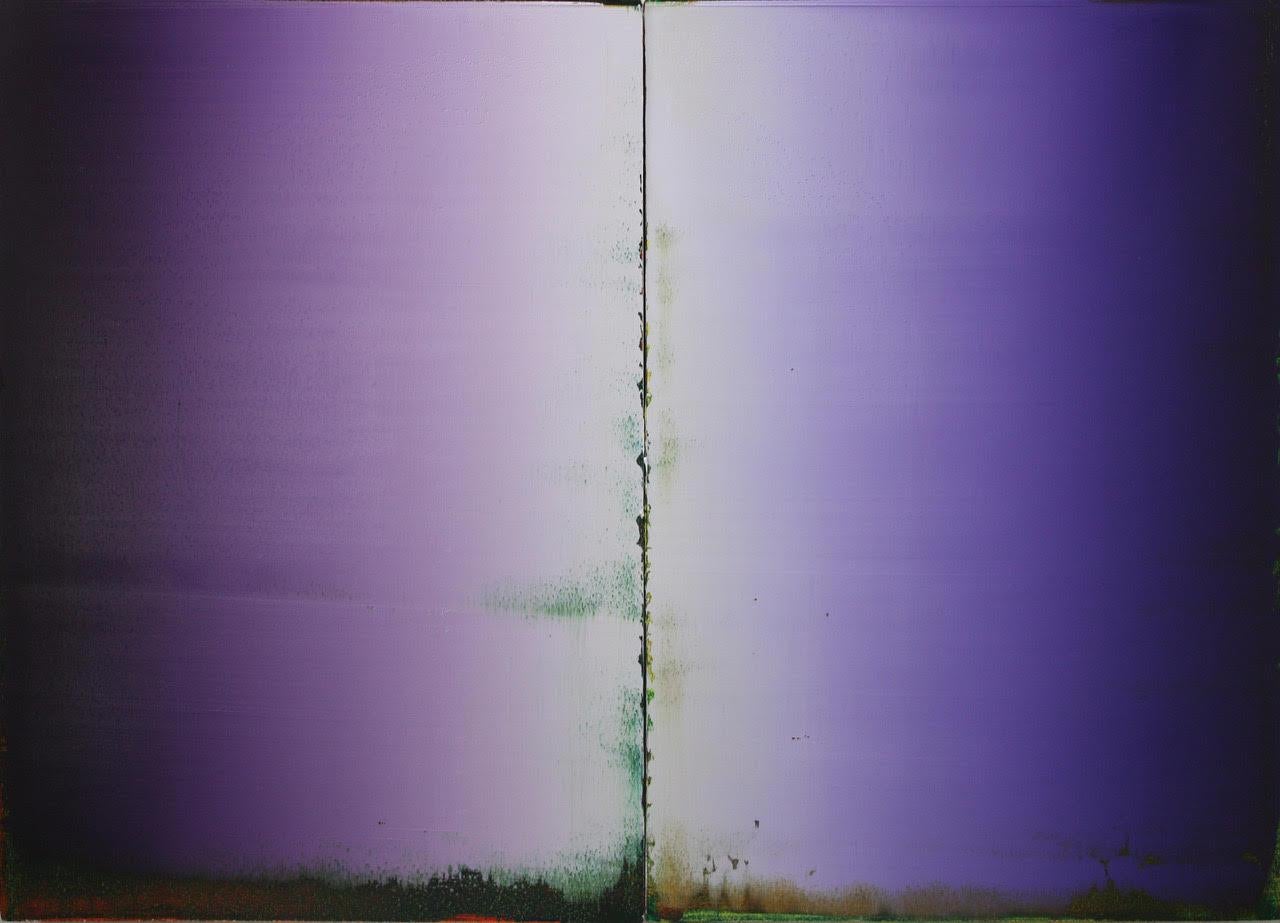 Stephen Pentak
2019,I.II , 2019
oil on panels
20 x 28 in.
(pent463)

This original abstract oil painting by Stephen Pentak is composed of two wood panels in a layered purple ombre.  This painting, among others, will be on view through March 28, 2020