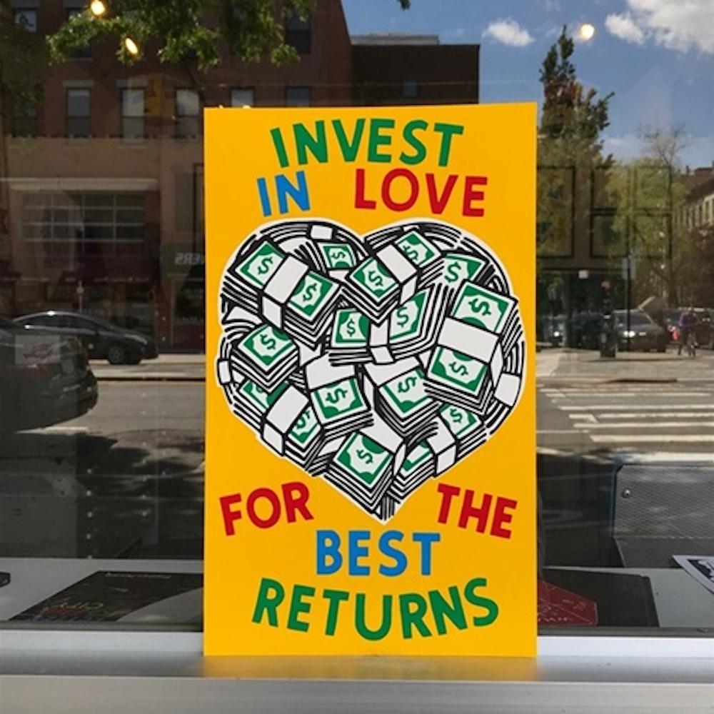 Impression de cœurs et d'argenterie Pop Art Street Art «invest in Love » signée et numérotée 9/50 - Print de Stephen Powers