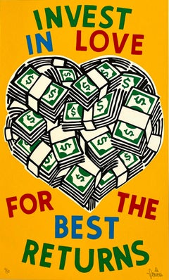 „Invest in Love“ signiert und nummeriert 9/50 Pop Art Street Art Herz- und Gelddruck