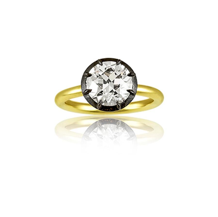 Old European Cut Diamond Ring Set in Silber & 18K Gold. Alter europäischer Schliff Diamant 2,75ct G Farbe, VS2 Reinheit. GIA-Zertifikat