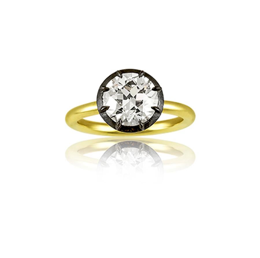 Old European Cut Diamond Ring Set in Silver & 18K Gold. Old European Cut Diamond 2.75ct G Color , VS2 Clarity. GIA Cert