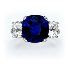 Stephen Russell 8.09 Carat "Royal Blue" Ceylon Sapphire and Diamond 3-Stone Ring