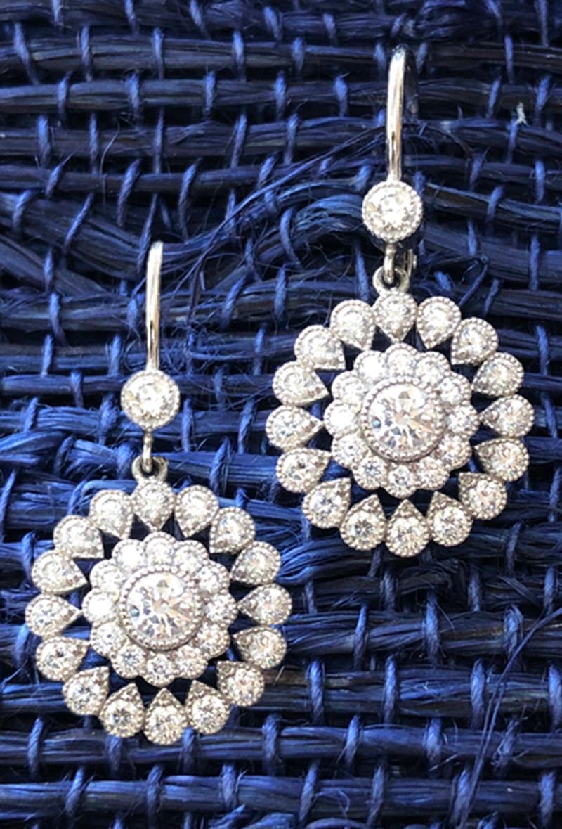 Edwardian Stephen Russell Diamond Drop Earrings For Sale