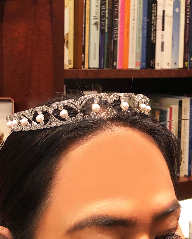 Stephen Russell Edwardian Design Diamond And Pearl Platinum Tiara For Sale 1
