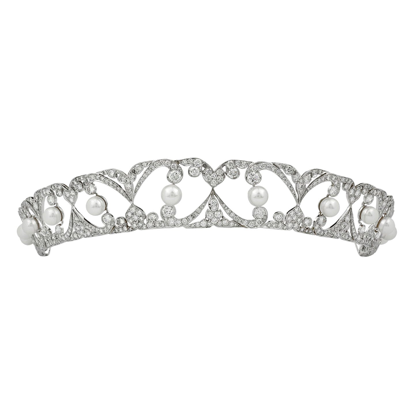 Tiara aus Platin mit Diamanten und Perlen im Edwardianischen Design von Stephen Russell im Angebot