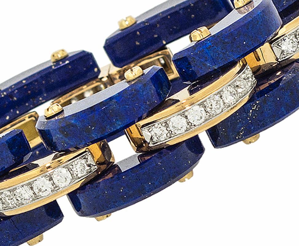 Lapis and Diamond Bracelet set in 18Kt Gold by  STEPHEN RUSSELL; 56 Diamonds 4.54ct;