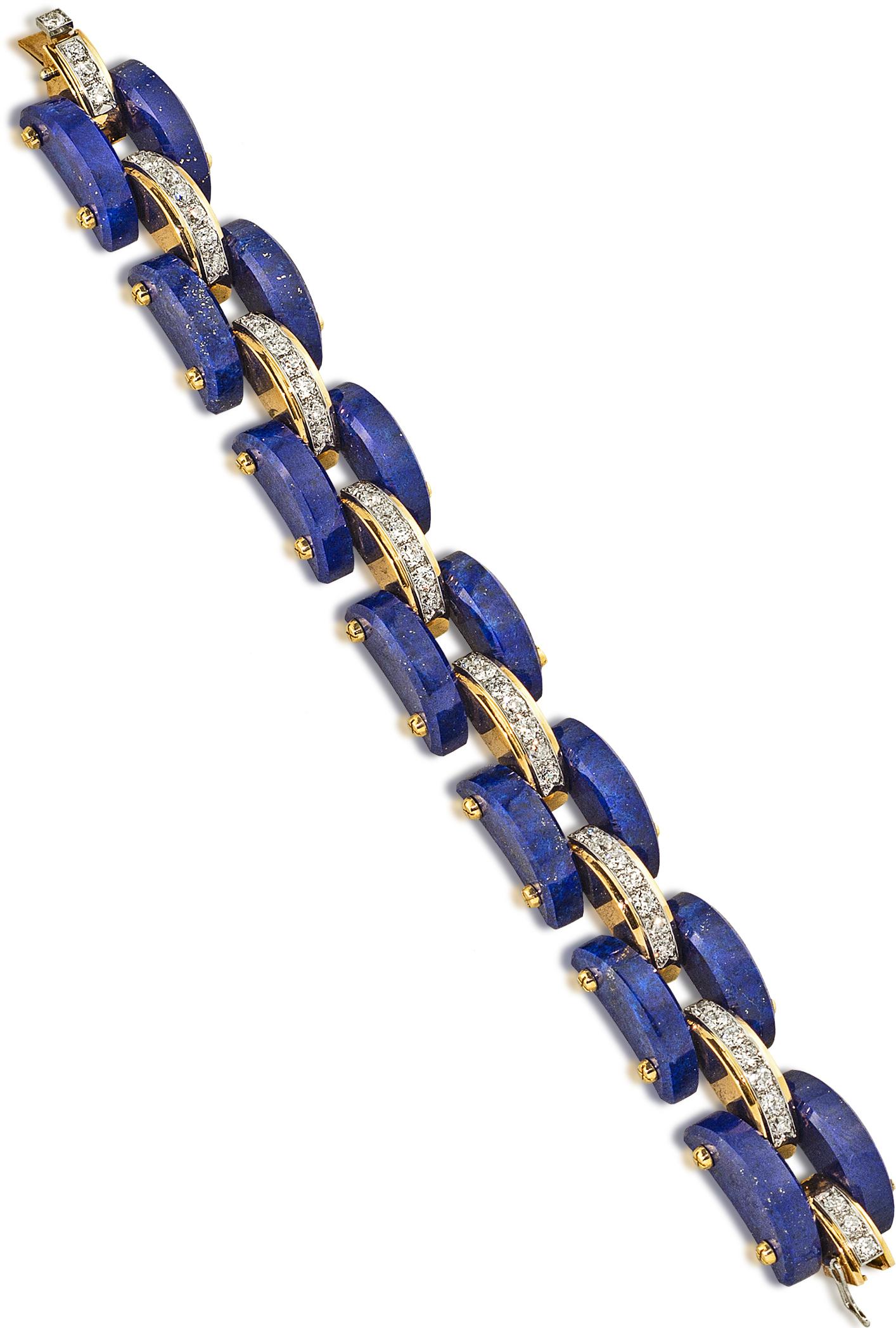 Retro Stephen Russell Lapis Lazuli Diamond and Gold Bracelet