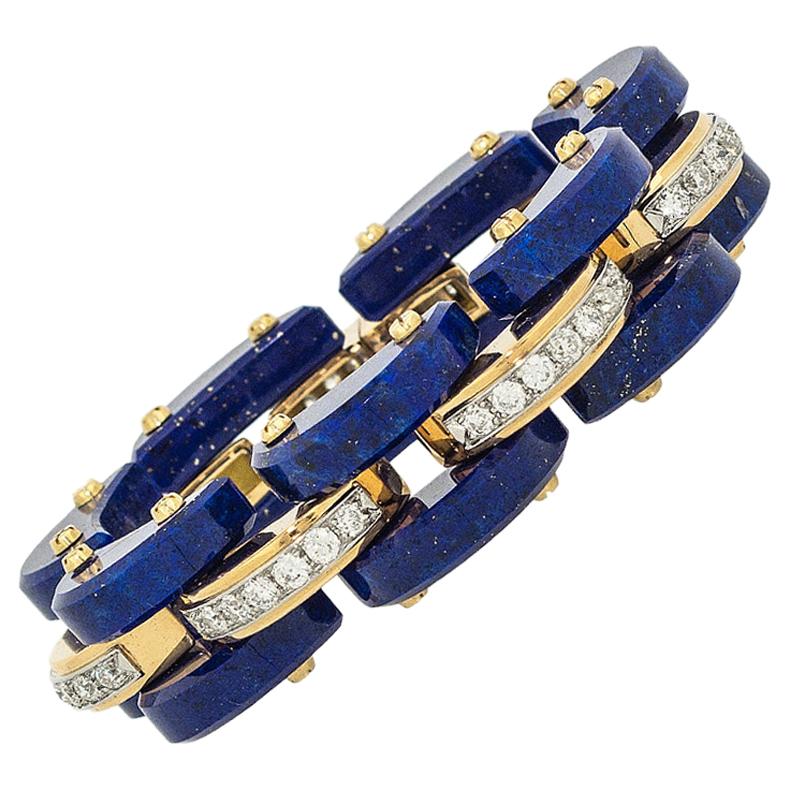 Stephen Russell Lapis Lazuli Diamond and Gold Bracelet For Sale