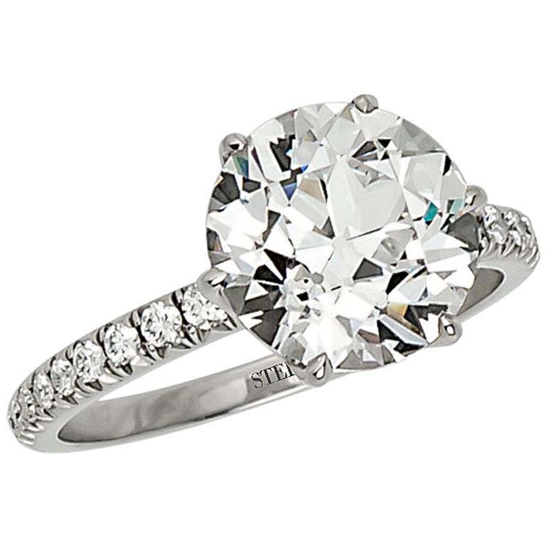 Verlobungsring mit Diamant im alteuropäischen Schliff, 3,35 Karat, E VS2, von Stephen Russell