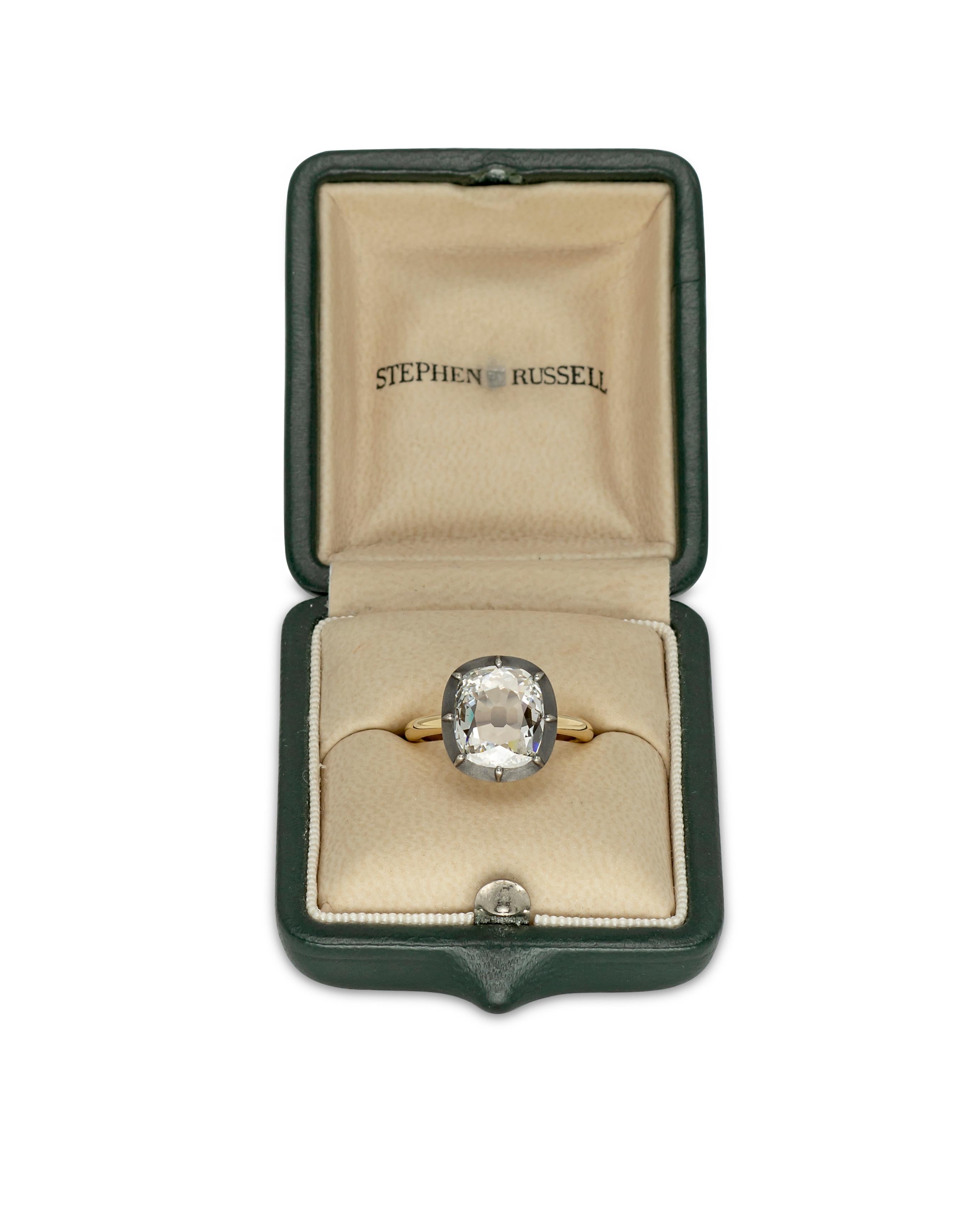 Old Mine Cut Diamond Ring Set in Silver & 18K Gold. Old Mine Cushion Cut Diamond 2.14ct F Color , VS2 Clarity.GIA Cert