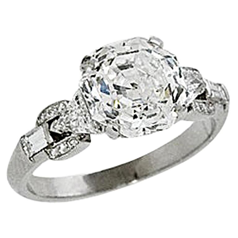 Stephen Russell Asscher Cut Diamond and Platinum Ring