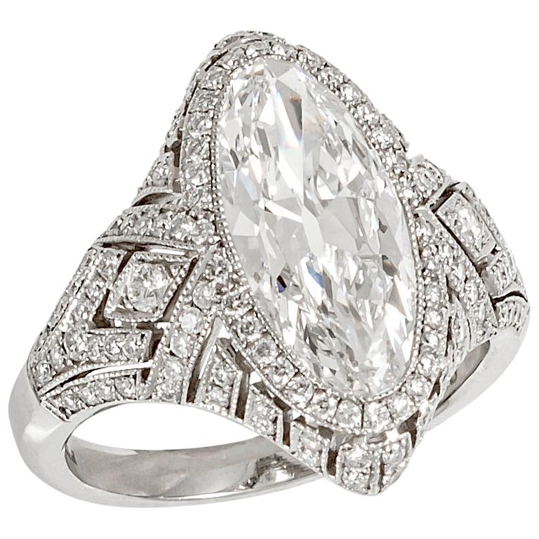 Stephen Russell Navette Cut Diamond and Platinum Ring