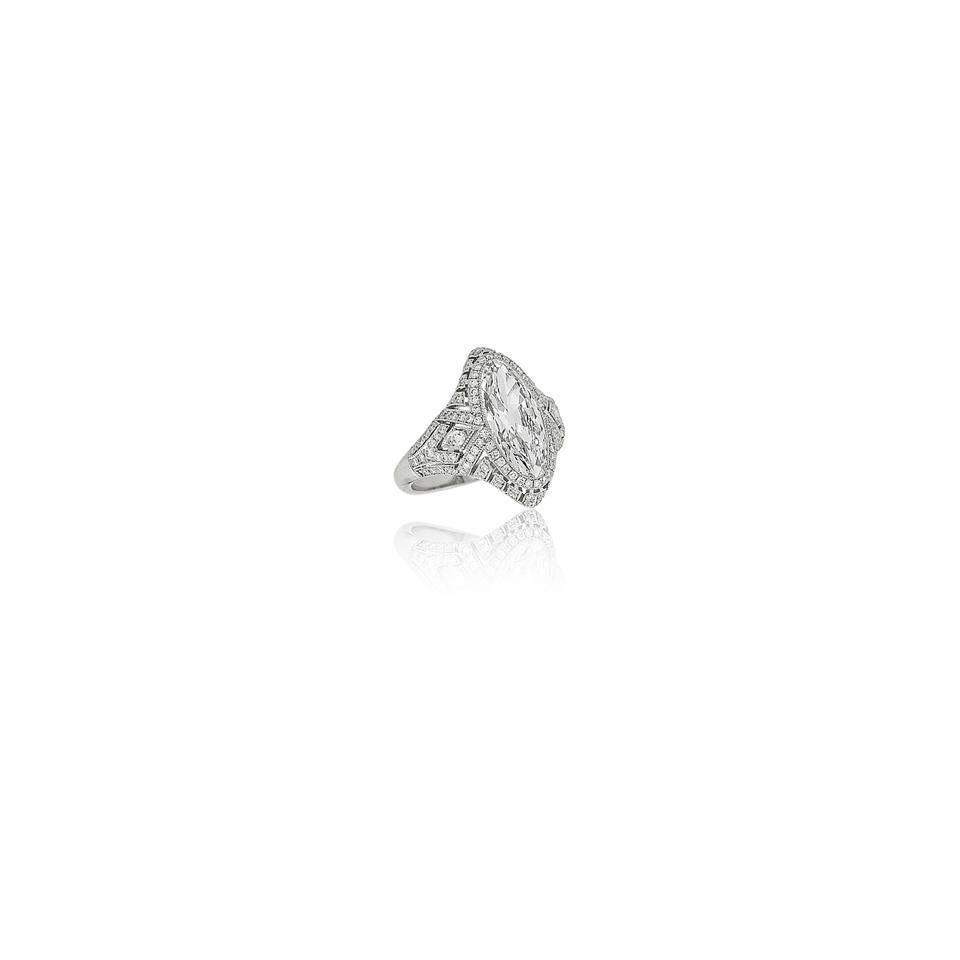 Diamond and Platinum Ring; Navette Cut Diamond 2.66ct D IF; 124 Diamonds .55ct signed STEPHEN RUSSELL

Accompanied by GIA Certificate No.1152901529