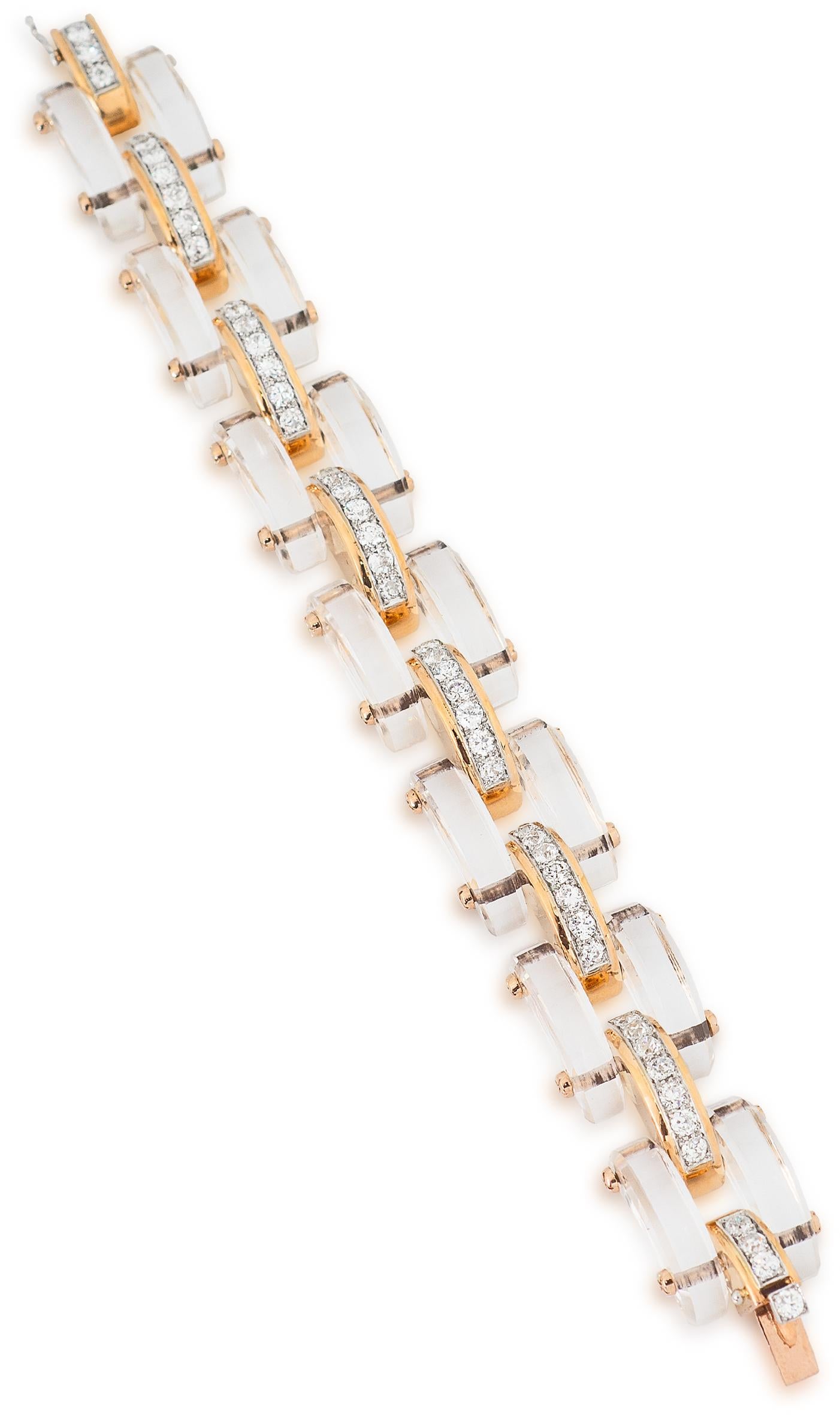 Rock Crystal and Diamond Bracelet set in 18Kt Gold by  STEPHEN RUSSELL; 49 Diamonds 4.75ct;