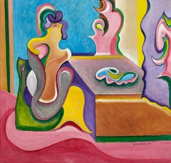 Surrealist Armenian American Artist Stephen Sacklarian Biomorphic Oil Painting
