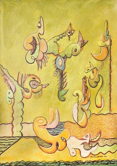 Surrealist Armenian American Artist Stephen Sacklarian Biomorphic Oil Painting