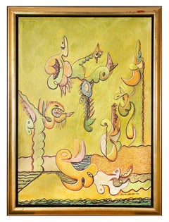 Surrealist Armenian American Artist Stephen Sacklarian Biomorphic Oil Painting
