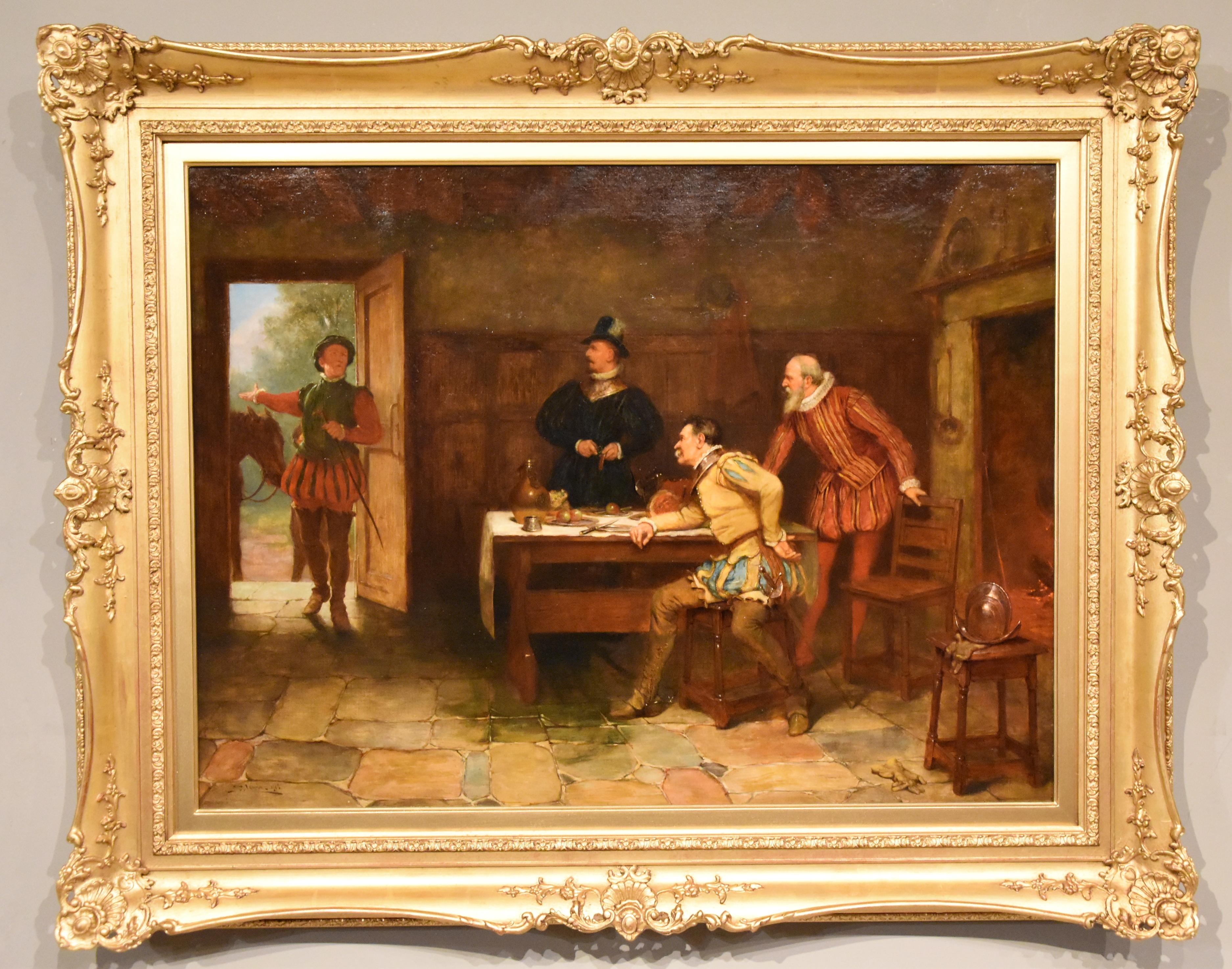 Ölgemälde von Stephen Samuel Lewin "The Armada in Sight" 1848 - 1909 Londoner Maler von historischen und häuslichen Genreszenen. Er stellte in der Royal Academy und der Royal Society of British Artists aus. Öl auf Leinwand. Signiert und datiert
