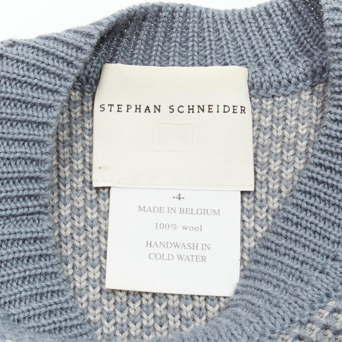 STEPHEN SCHNEIDER 100% textured waffle wool grey crew neck sweater Sz 4 L For Sale 3