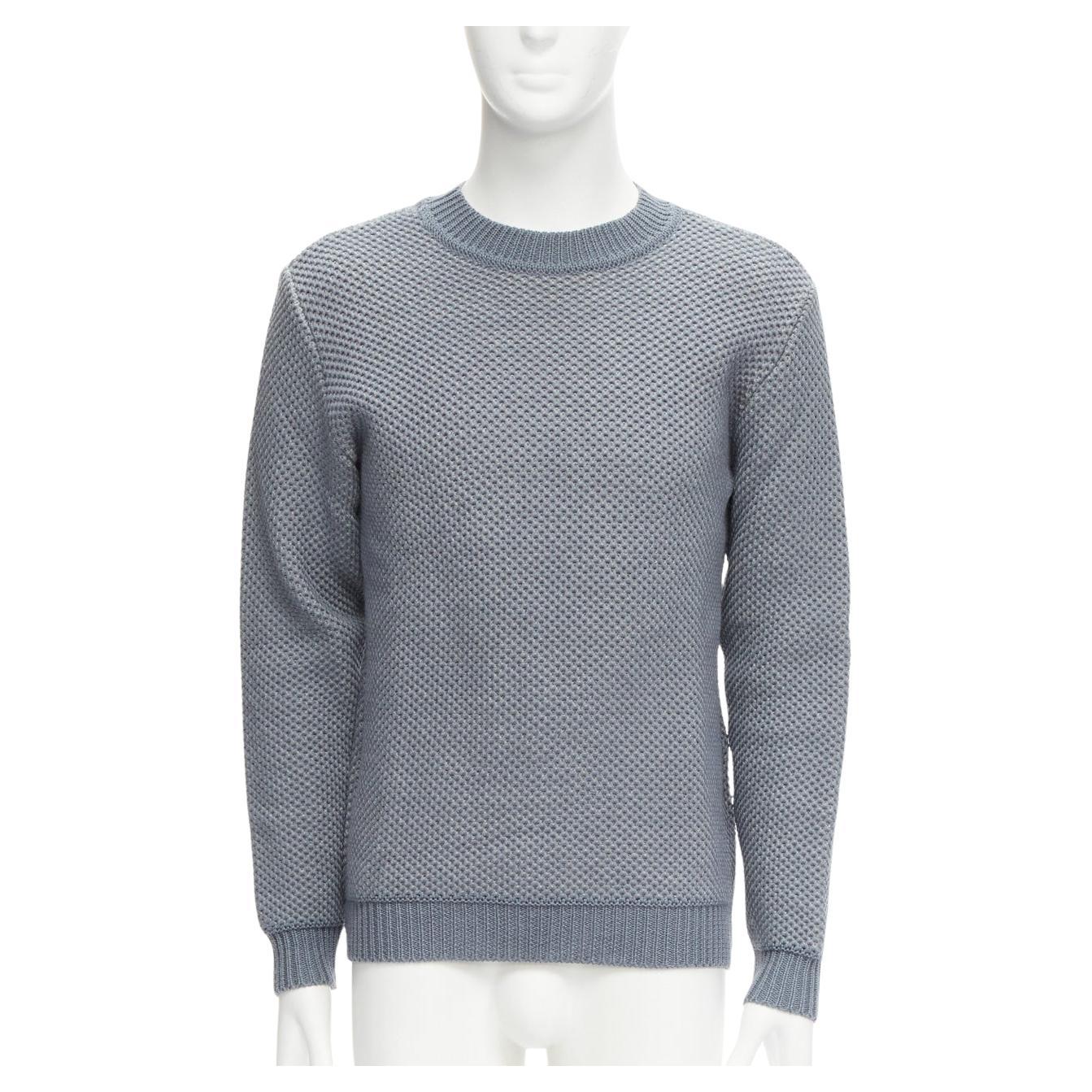 STEPHEN SCHNEIDER 100% textured waffle wool grey crew neck sweater Sz 4 L For Sale