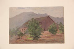 Rustic Impressionist "Red Barn" Rural Mountainous Pastoral Landscape Painting