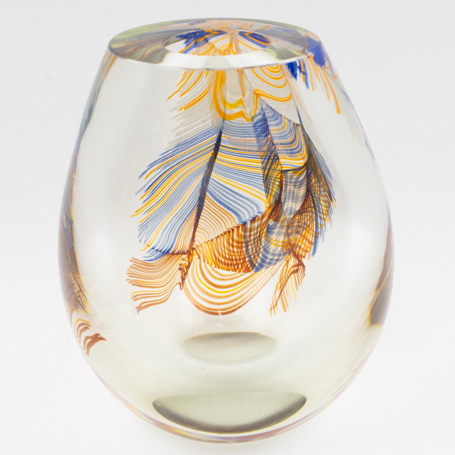 Stephen Smyers - Vase en verre d'art soufflé moderne à motif de plumes abstraite, 1979 en vente 4