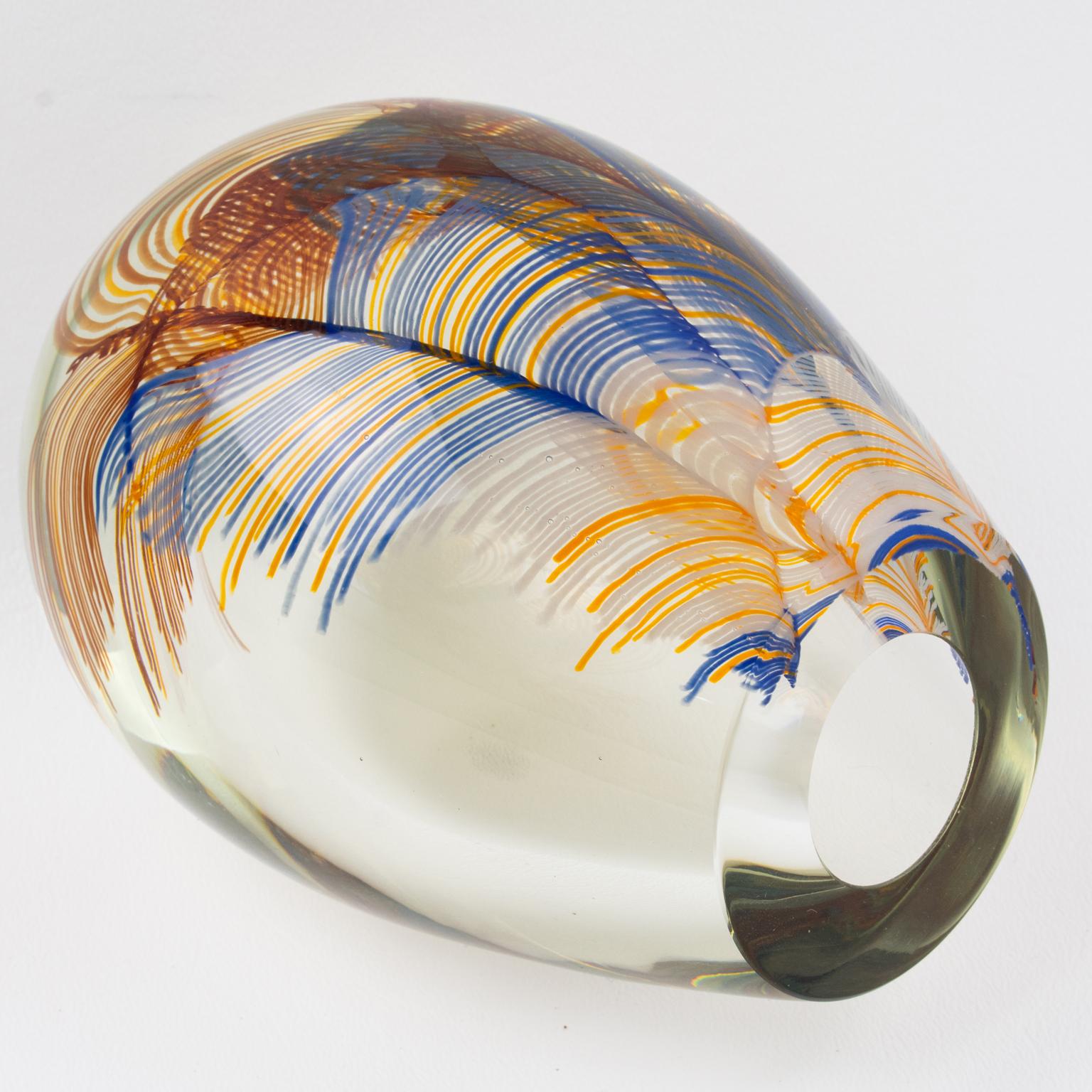 Stephen Smyers Modern Blown Art Glass Vase Abstract Feather Design, 1979 11