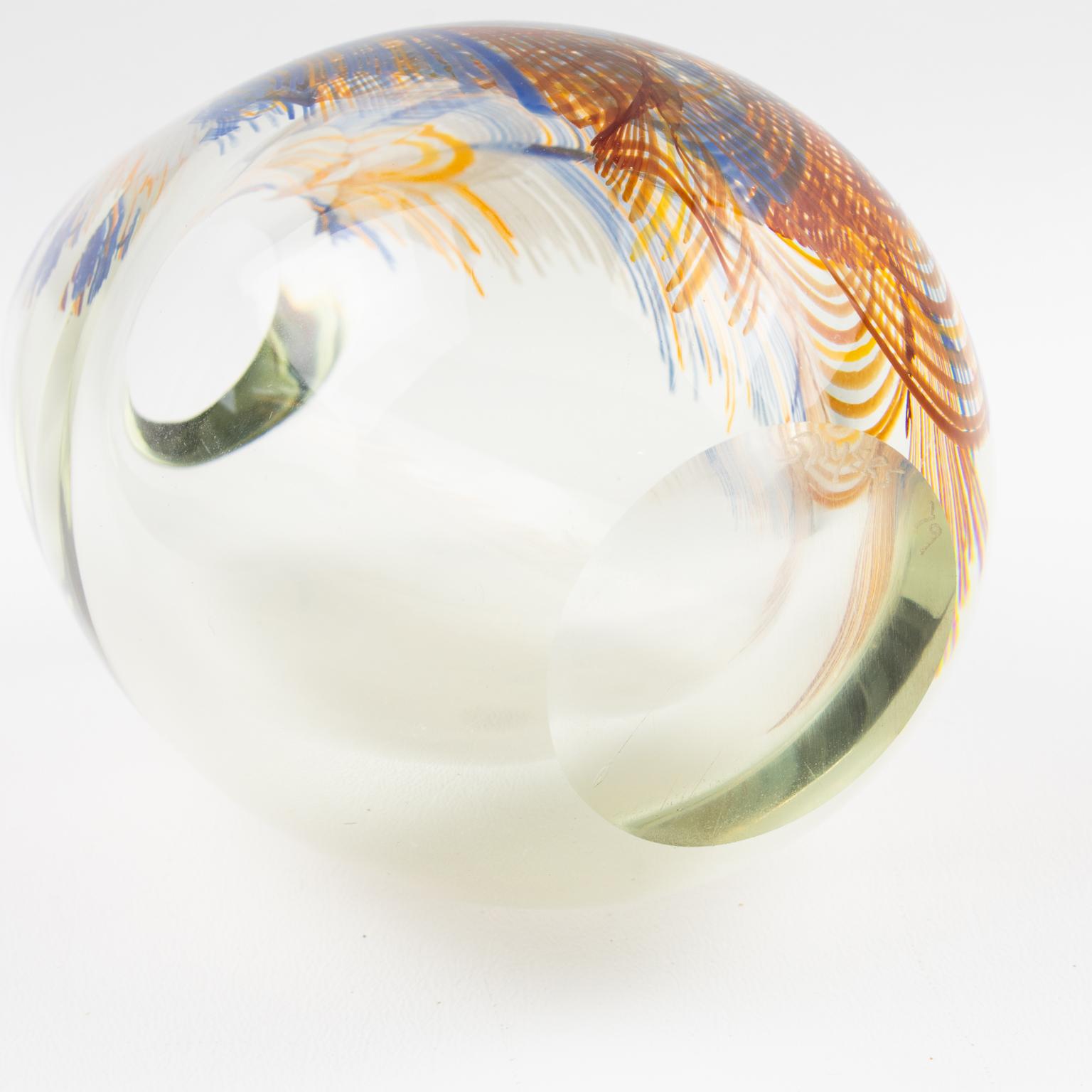 Late 20th Century Stephen Smyers Modern Blown Art Glass Vase Abstract Feather Design, 1979 For Sale