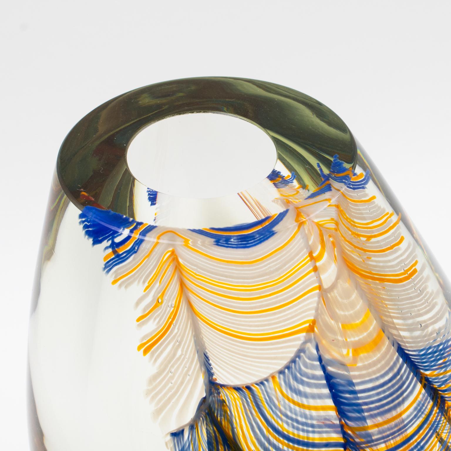Stephen Smyers Modern Blown Art Glass Vase Abstract Feather Design, 1979 4